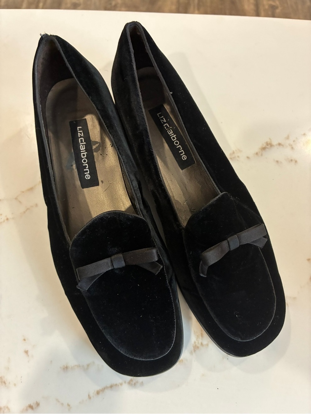 Liz Claiborne Black Velvet Bow Loafers vintage